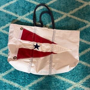 RARE Custom made Sea Bag with Red and White Nautical large Tote with Star Design